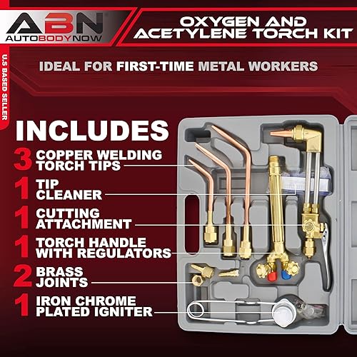 Miniatura 2 de ABN Kit de antorcha de oxígeno y acetileno, kit de soldadura de 10 piezas, kit de antorcha de corte portátil, herramientas de soldador