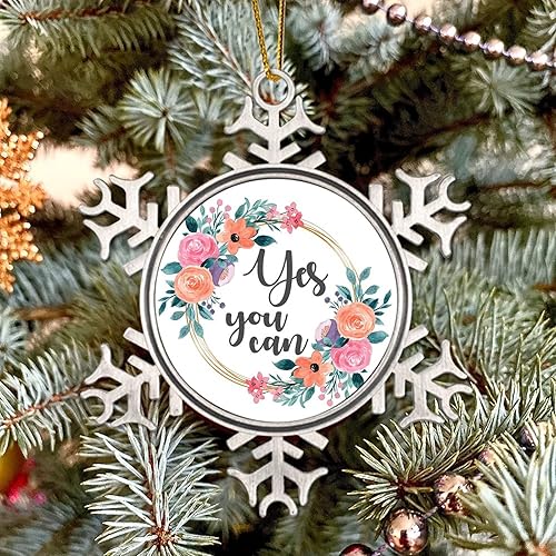 Miniatura 5 de Love Saying Ornament Floral Wreath Yes You Can Metal Snowflake Christmas Ornament for Xmas Tree Decoration Wedding Ornament Funny Snowflake Pendant