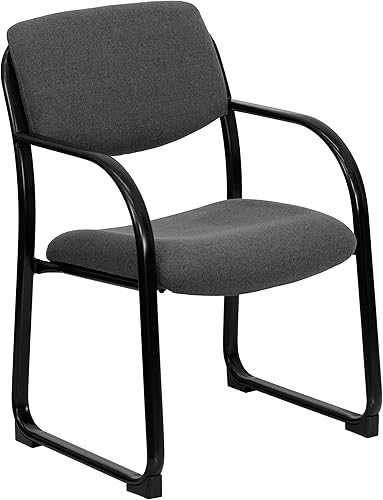 Miniatura 11 de Flash Furniture Silla de recepción lateral ejecutiva de tela negra Richie con base de trineo Negro -,Gris