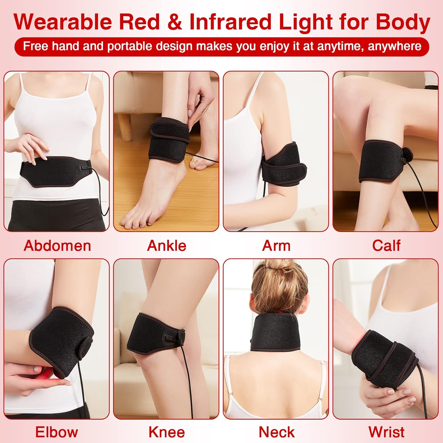 JOBYNA Terapia de luz Roja e Infrarroja para aliviar dolor de cuello, 660nm y 850nm Lmpara de Infrarrojos Cinturon luz Roja Terapia para el cuerpo, Modo de Pulso, Temporizador, Temperatura Ajustable