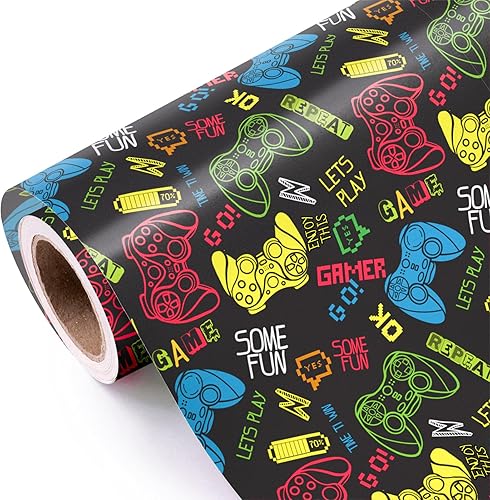 Vista 225 de WRAPAHOLIC Papel de regalo reversible, mini rollo, 17 pulgadas x 33 pies, adorable diseño de gato y azul sólido para cumpleaños, vacaciones