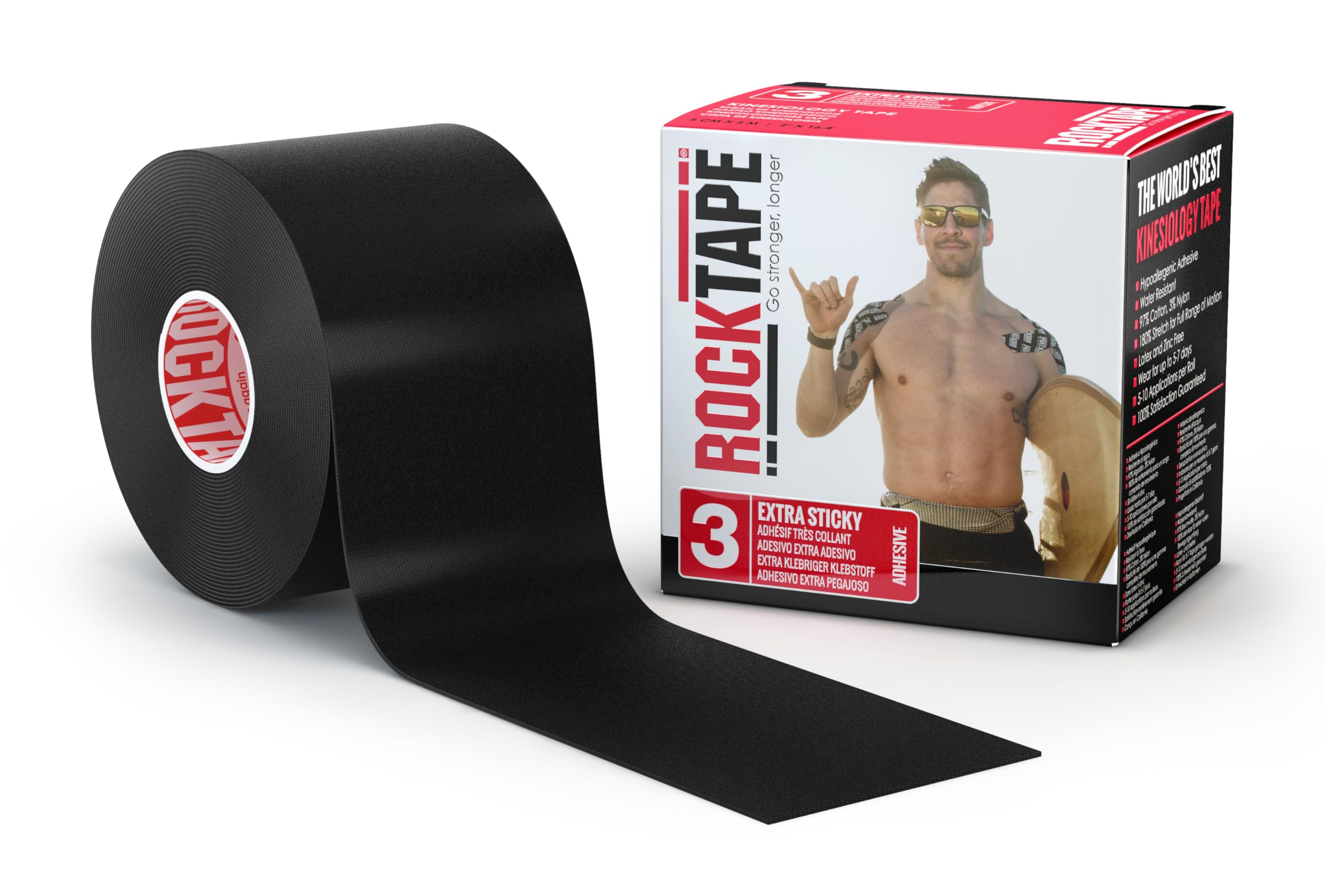 RockTape H2O Black Kinesiology Tape (5cm x 5m) - SS26