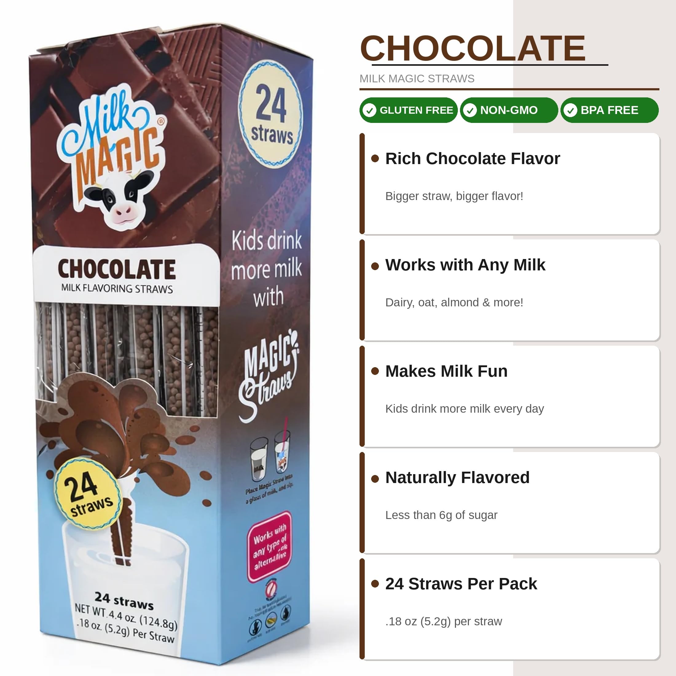 Milk Magic Leche Sabor Magic pajitas varios sabores (chocolate, 24