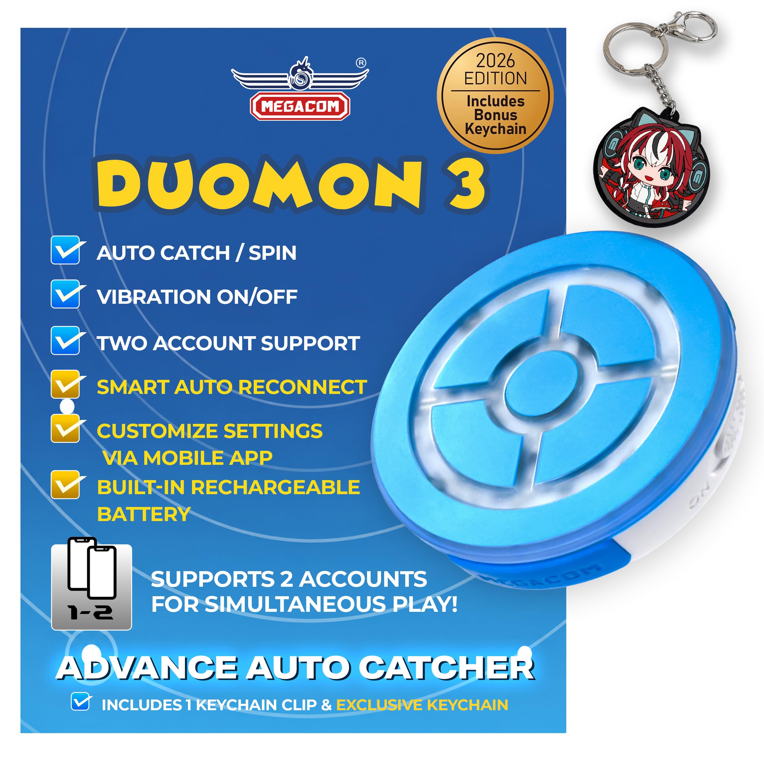 Photo 1 of megacom DuoMon 3 Advance Auto Catcher for Pokemon Go Plus - 2 Account Play, Auto Catch & Spin, Voice Alerts, Auto Reconnect, Mobile App - 2026 Edition