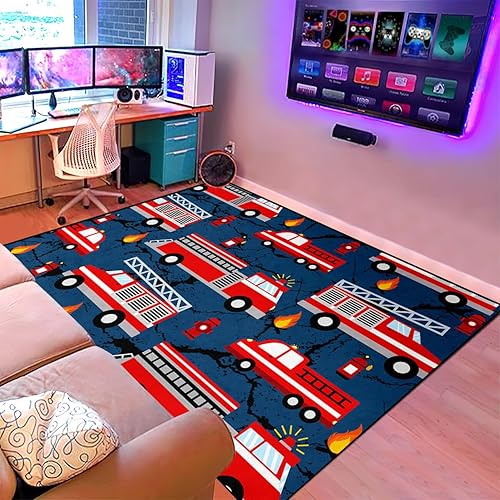 Miniatura 3 de Alfombra de coche para niños, alfombra de coche para habitación de niños, alfombra de camión de bomberos para habitación de niños, alfombra de juego