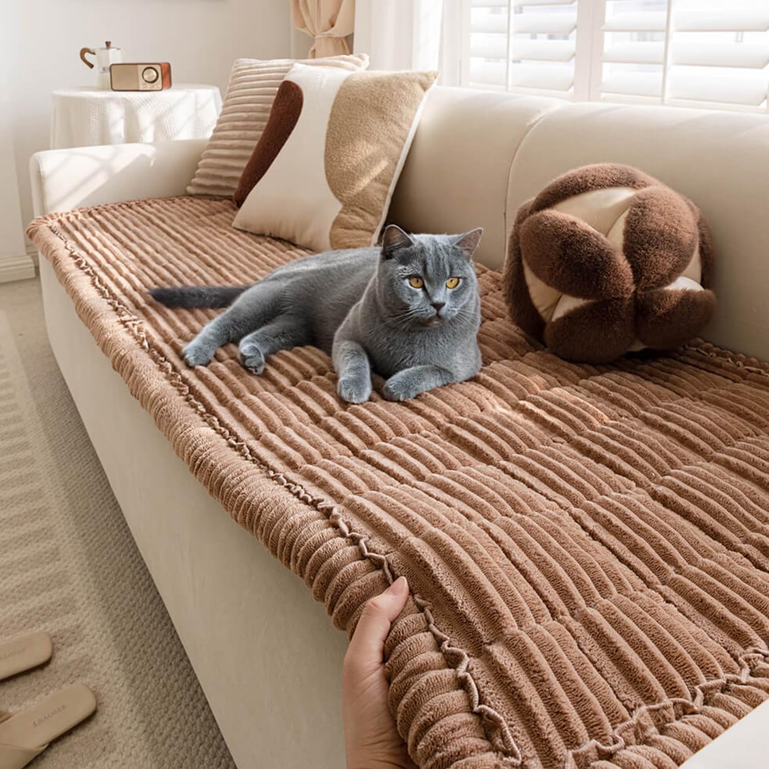 LiveGo Thick Sofa Covers Washable, Soft Fuzzy Couch Protector For Pets