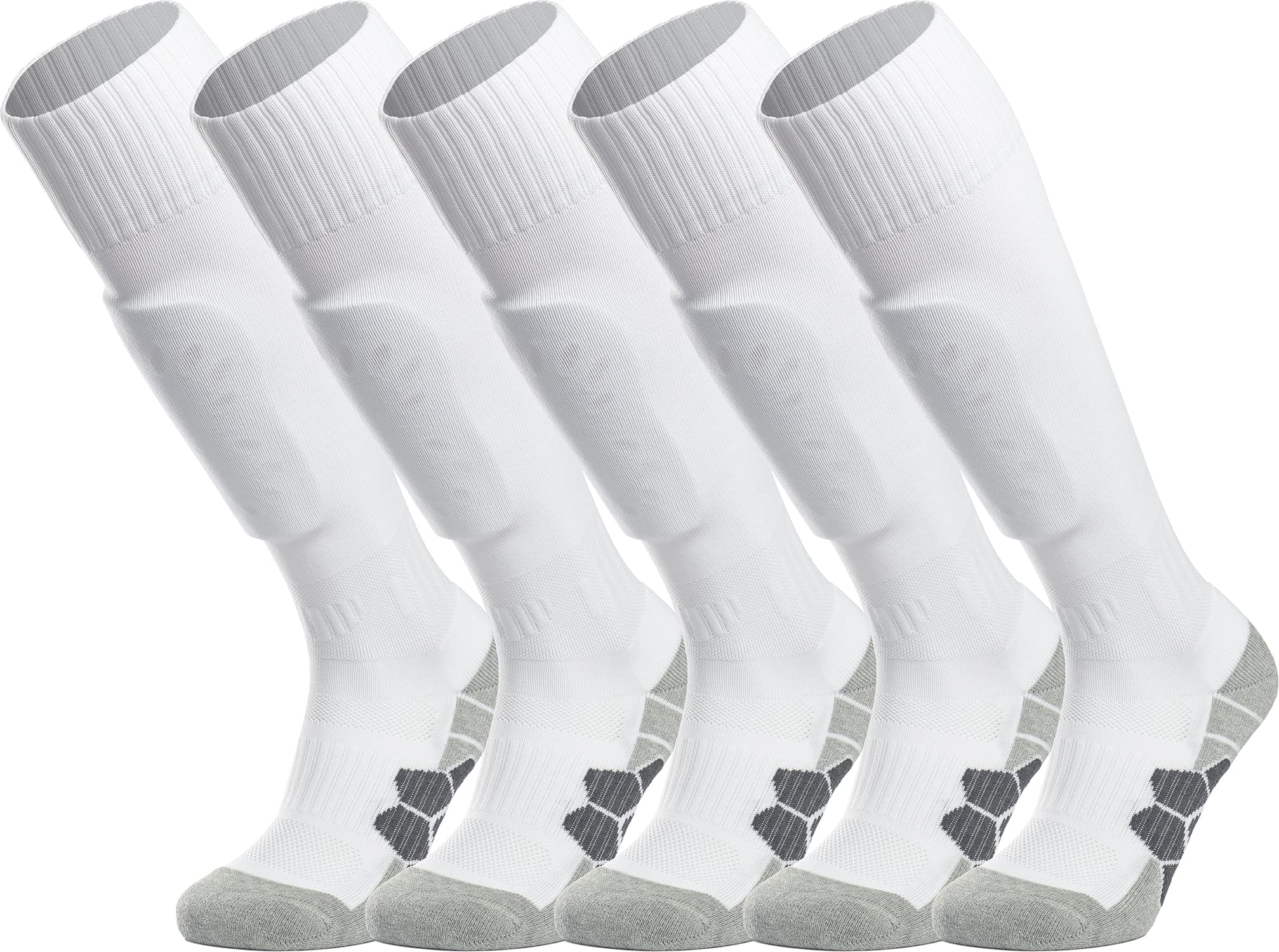 Photo 1 of APTESOL Youth Soccer Socks Knee High Team Sport Cushion Sock Women Men Long Tube Cotton Athletic Compression Socks (5-Pair White-A,Large)