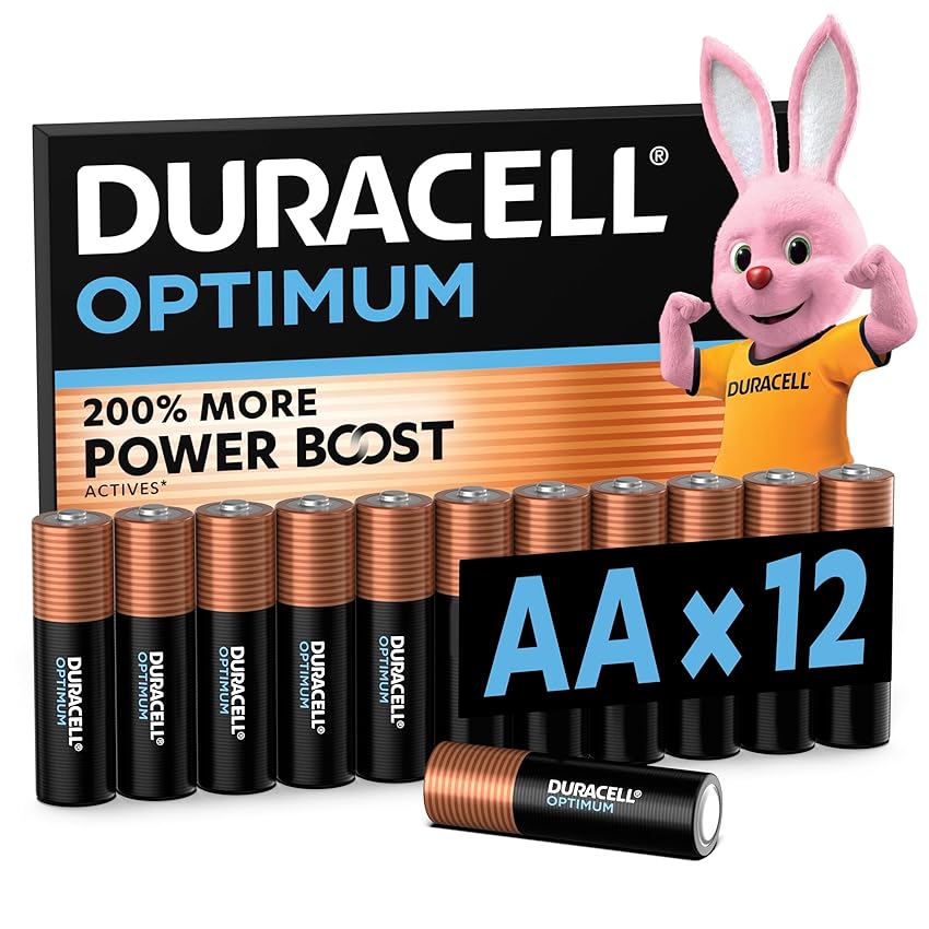 DURACELL Optimum AA Batterie (Confezione da 12​) – Batterie Alcaline da 1,5 V – 200% Più Attivi Power Boost – Soddisfano le Esigenze dei Dispositivi Moderni – 100% Riciclabili – MX1500