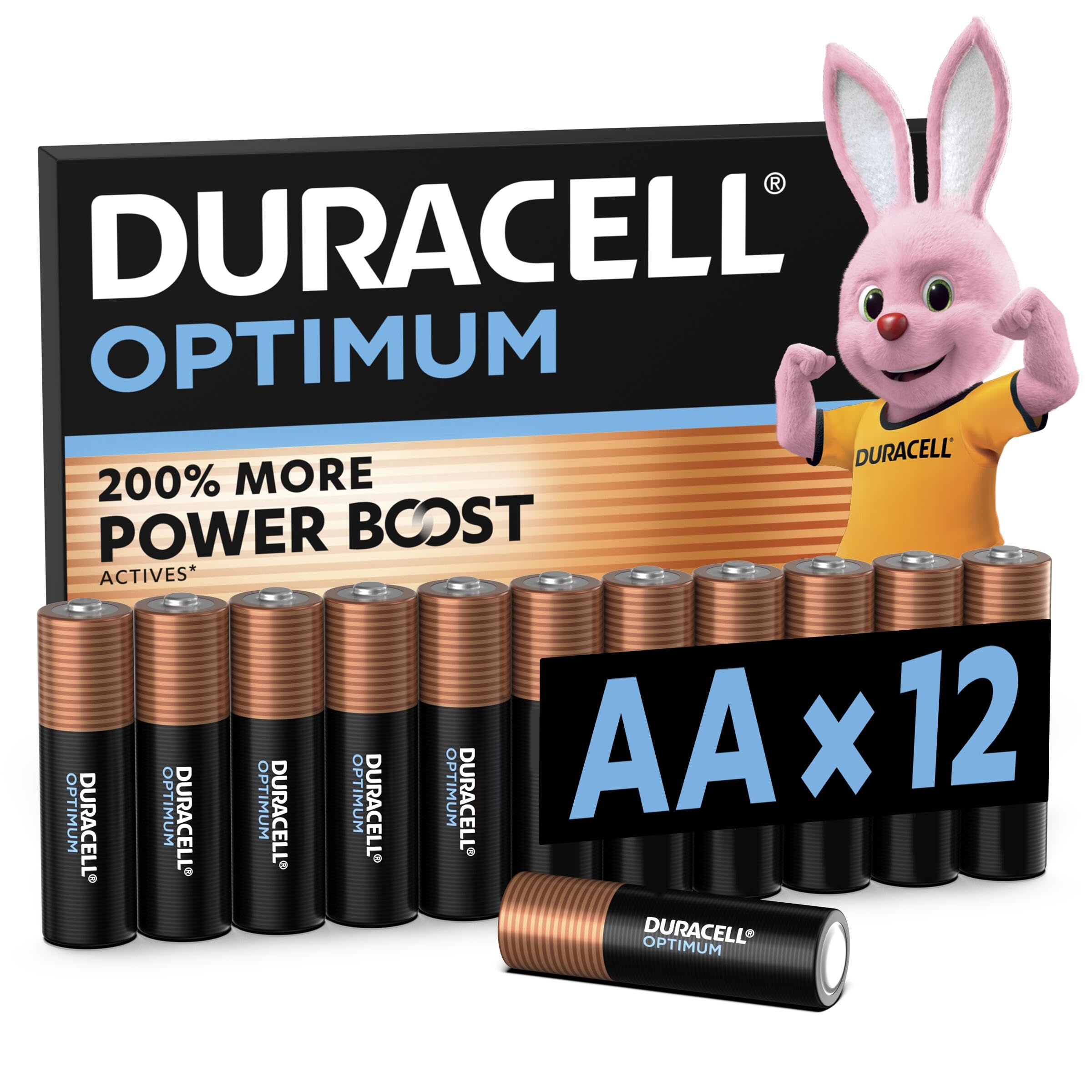 DURACELL Optimum AA Batteries (12 Pack) – Alkaline Batteries 1.5V – 200% More Power Boost Actives – Meets Demands Of Modern Devices – 100% Recyclable, 0% Plastic Packaging – MX1500DURACELL Optimum AA Batteries (12 Pack) – Alkal…