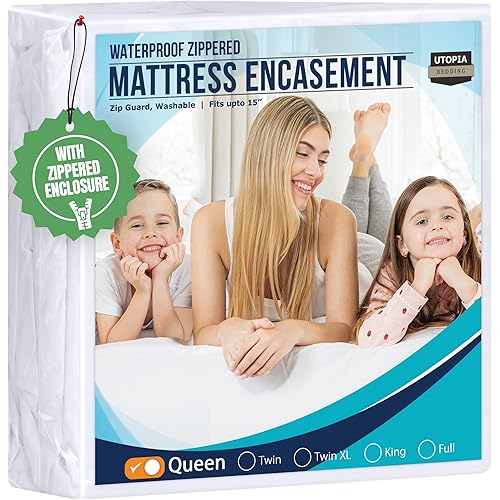 Utopia Bedding Waterproof Mattress Protector Queen Size, Zippered Mattress Encasement Bed Bug and Dust Mite Proof, Absorbent Six-Sided Mattress Cover
