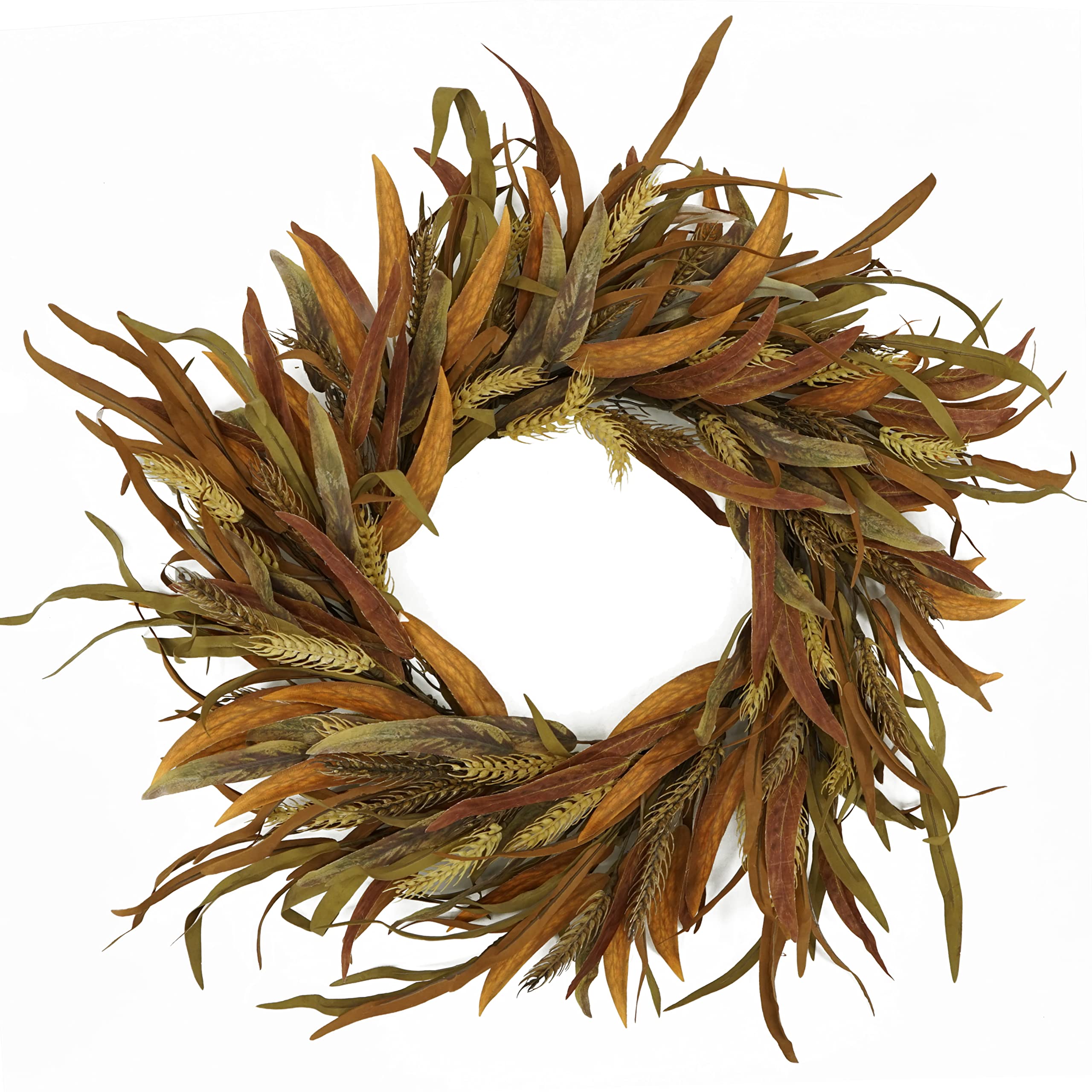 Artificial Fall Wreath Harvest Wreath with Wheat and Colorful Leaves for Front Door Indoor Outdoor Farmhouse Home Wall Window Festival Wedding Decor