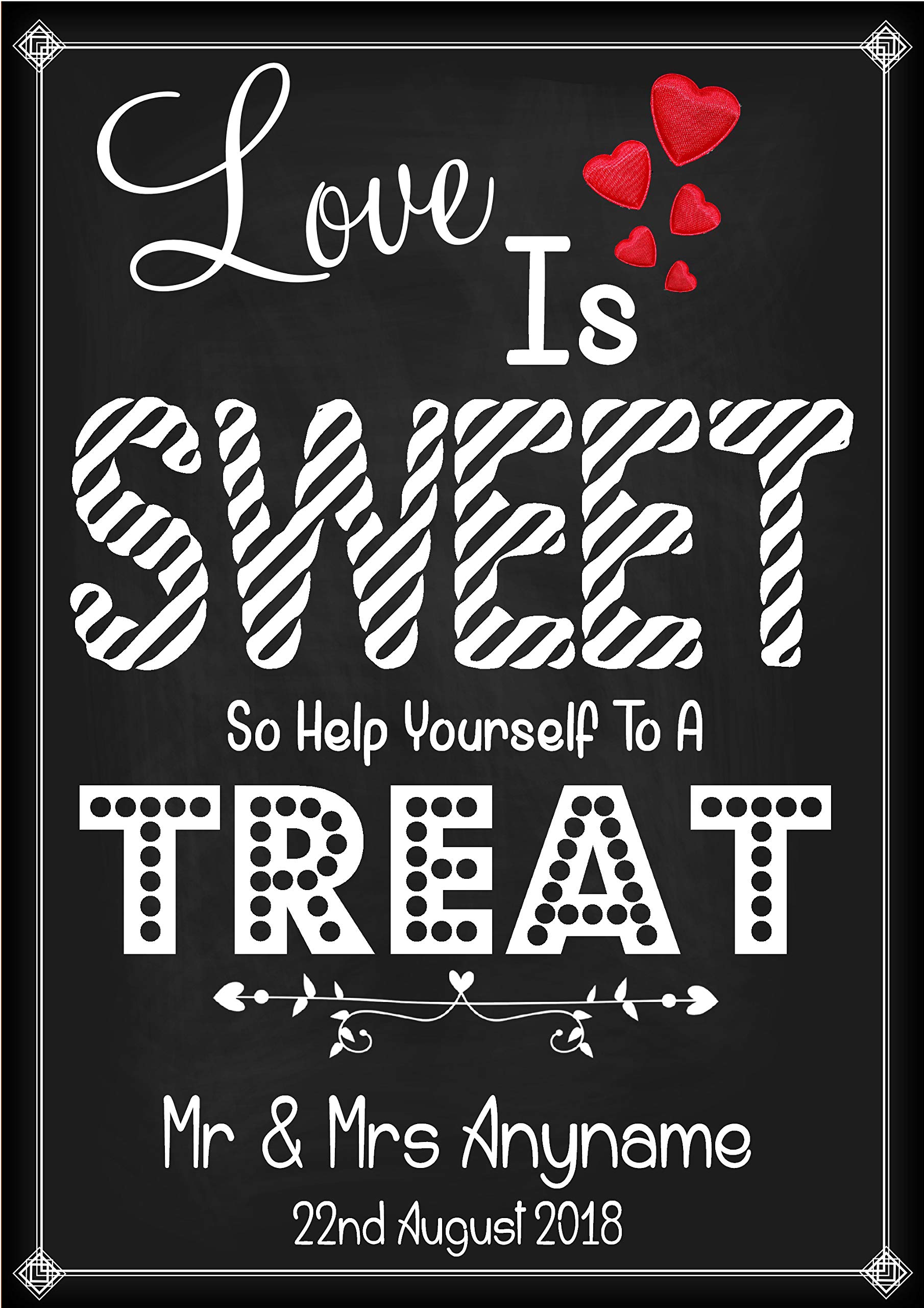 Personalised Vintage Wedding Sweet Treat Cart Candy Sign Poster Banner - Chalkboard Style Print N109 Mr & Mrs ANYNAME (A4 (21cm x 29.7cm))