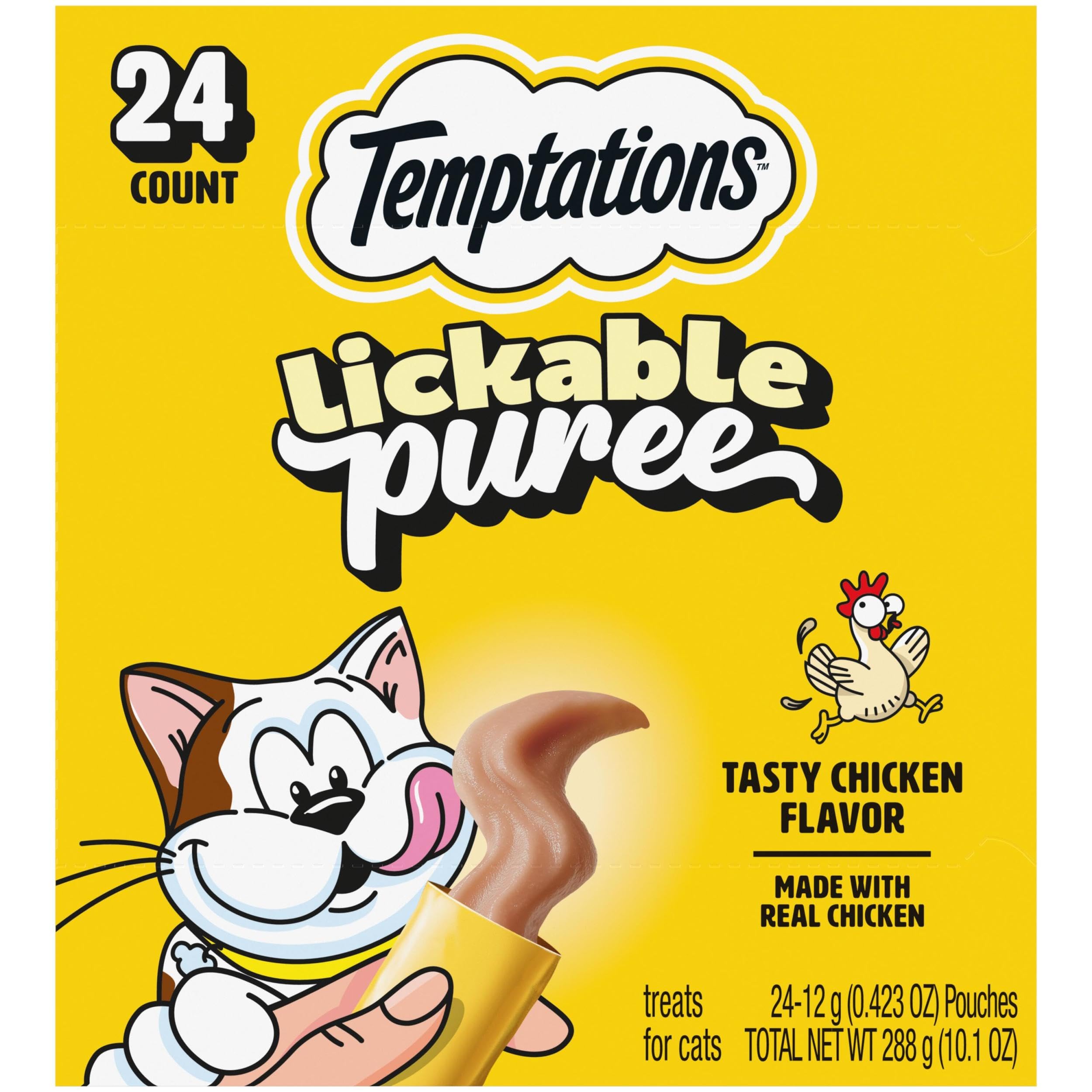 Temptations Creamy Puree Squeezable Lickable Cat Treats, Wet Cat Treats with Chicken, 0.42 oz. Tubes, 24 Count