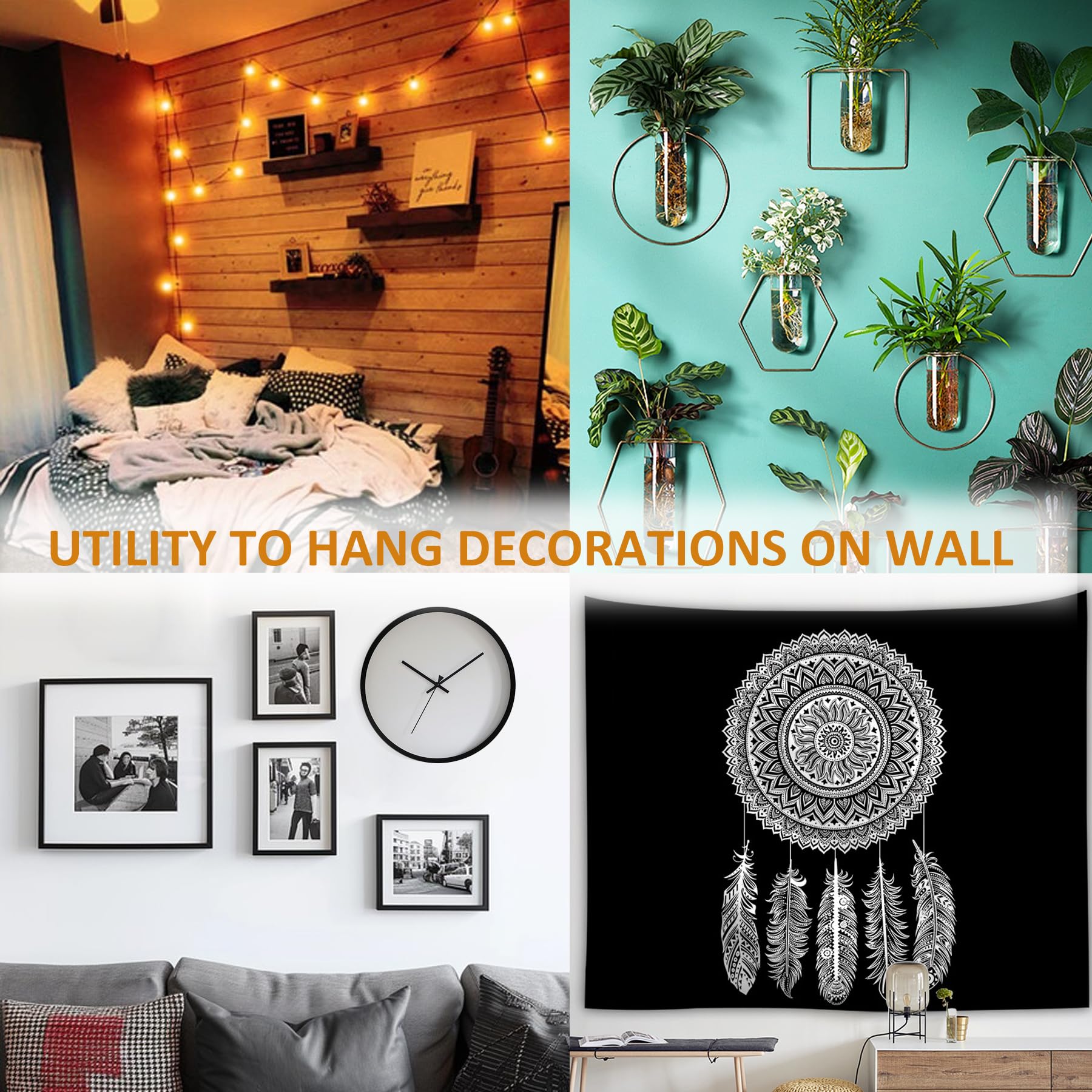 Light Hooks for Concrete Walls: 30 Pack Small Utility Wall-Mount Hangers - Outdoor String Lights Clips - Hanging Decoration Plants Shelves Picture Tapestry Heavy Duty for Wooden Cement Stucco, Black