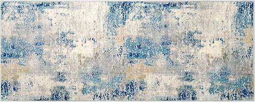 Miniatura 7 de Alfombra de baño lavable azul moderna, alfombra antideslizante de 2 x 5 pies, tapete para cuarto de servicio, tapete envejecido, suave, esponjoso,