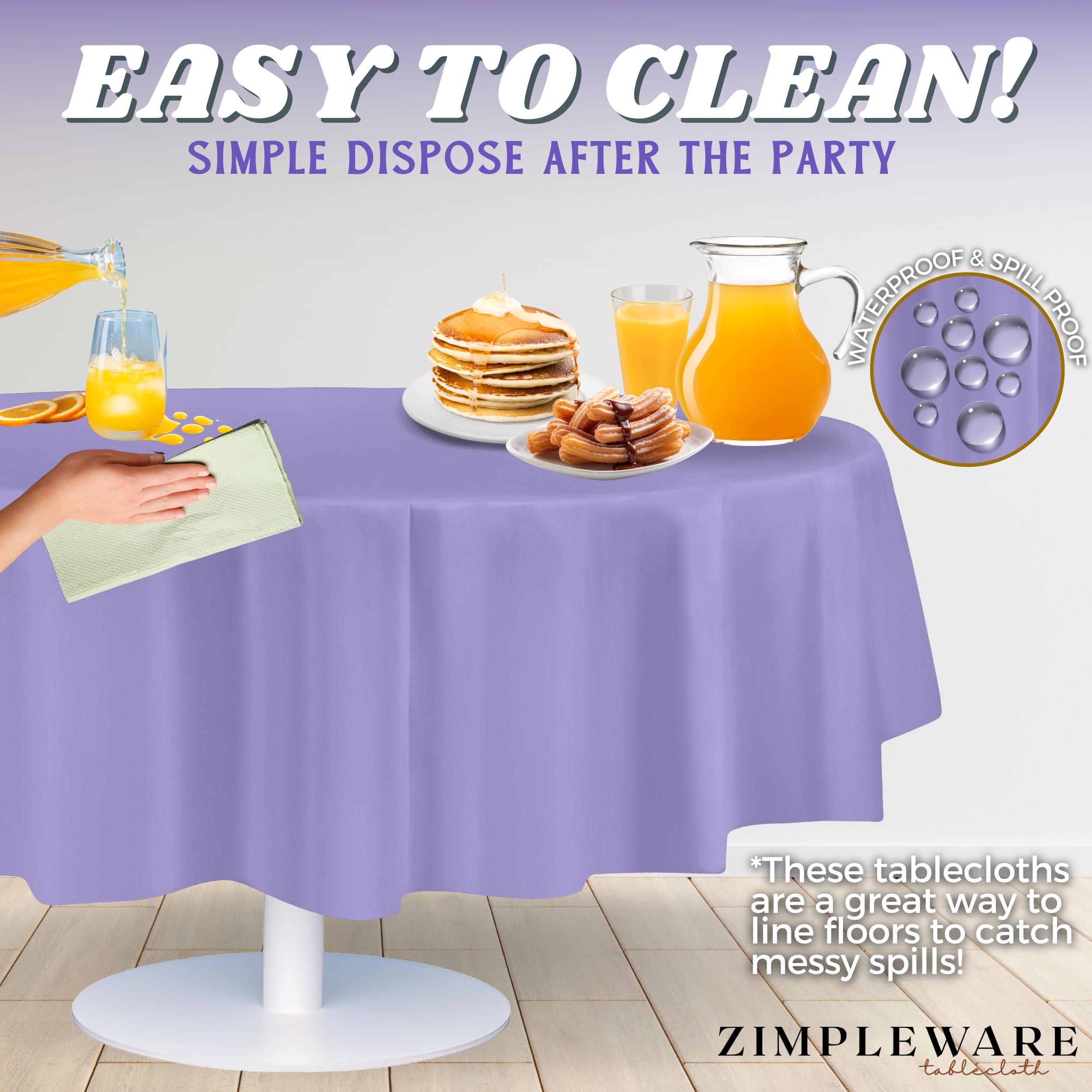 ZIMPLEWARE Premium Lavender Plastic Table Cloth Disposable (6 Pack) Round Tablecloth (84in) Party Table Cloths Disposable, Perfect Table Cloth Round Cover For Any Table Up To 6 Feet - View #8