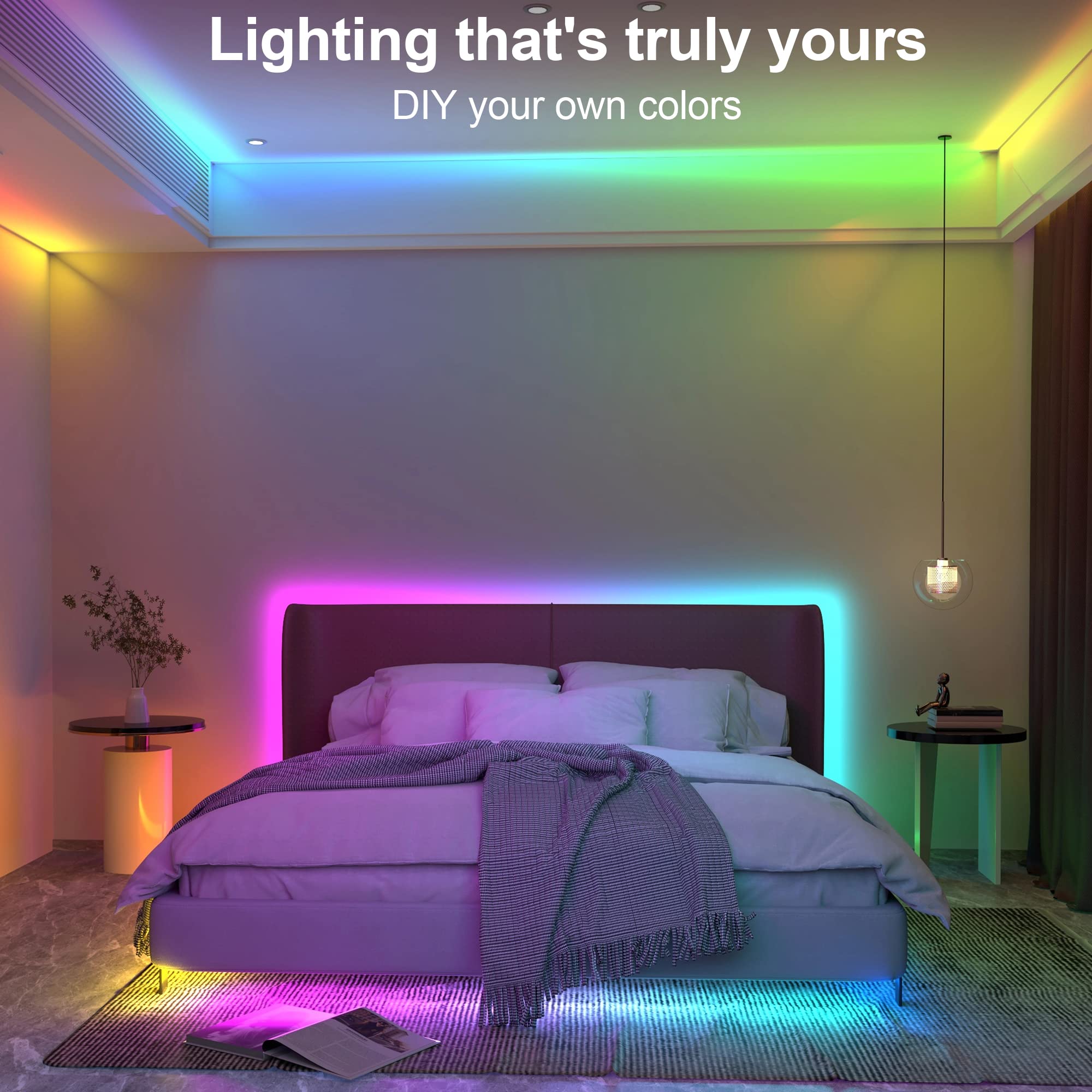 AXMOTUT Tira de luz LED RGBIC COB de 3 m, CC 24 V con control remoto y adaptador, cuerda de luz LED RGBIC de silicona, control de aplicación inteligente, sincronización de música para juegos