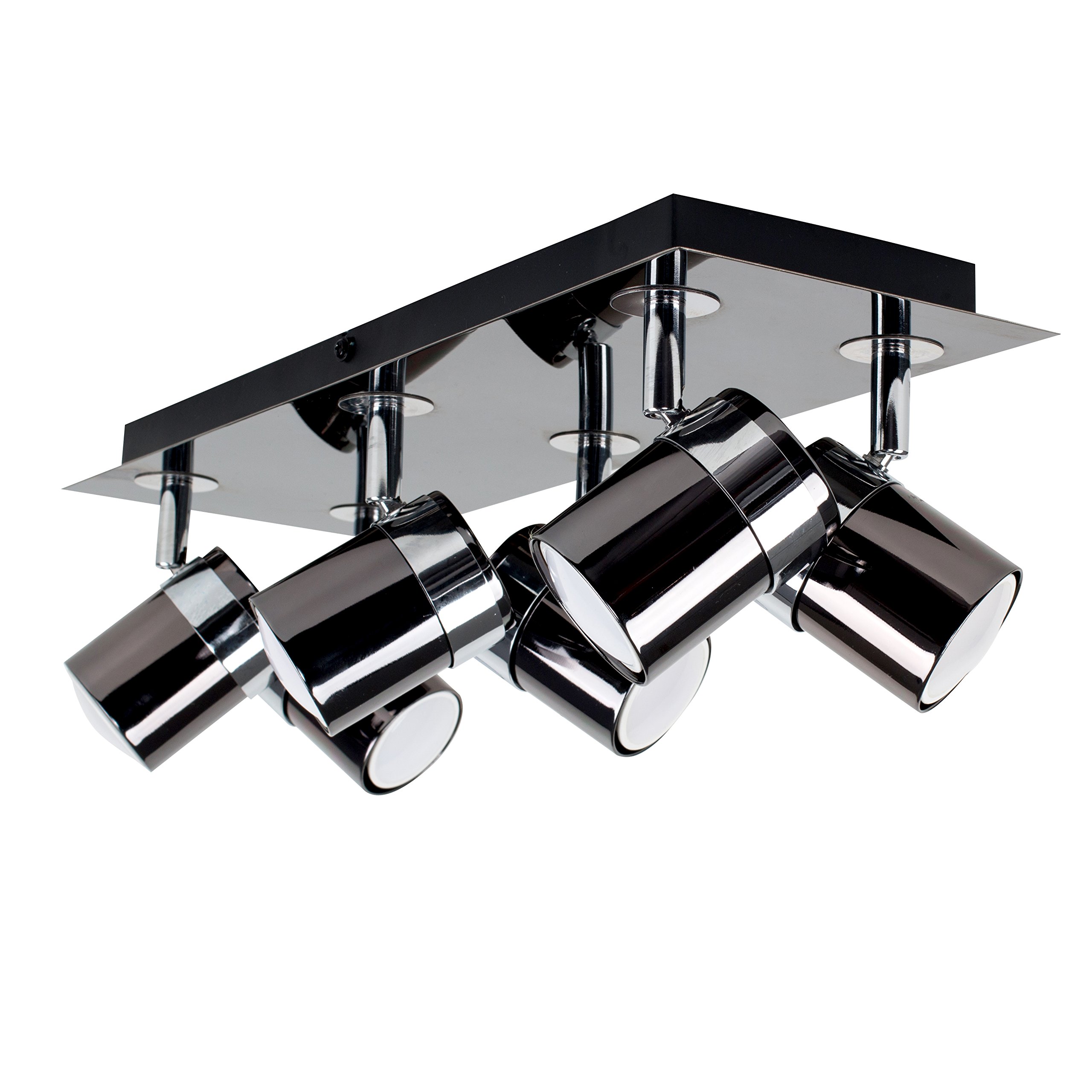 Minisun Black | Modern Rectangular 6 Way Adjustable Ceiling Spotlight In A Chrome Finish | Ceiling Spots, Home Décor & Improvement Essential | Mains Wired