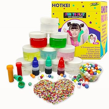 HOTKEI (10 Slime kit) DIY Colored and Clear Scented Slimy Slime Gel Jelly Set Kit Air Dry Magical Crystal Clay Putty Toy Kit for Girls Boys kids Slime with Glitter| Charms | Stars | Thermocol Ball Set