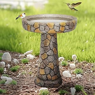 watnature Stone Like Outdoor Bird Bath - Concrete Freestanding Patio Bir...