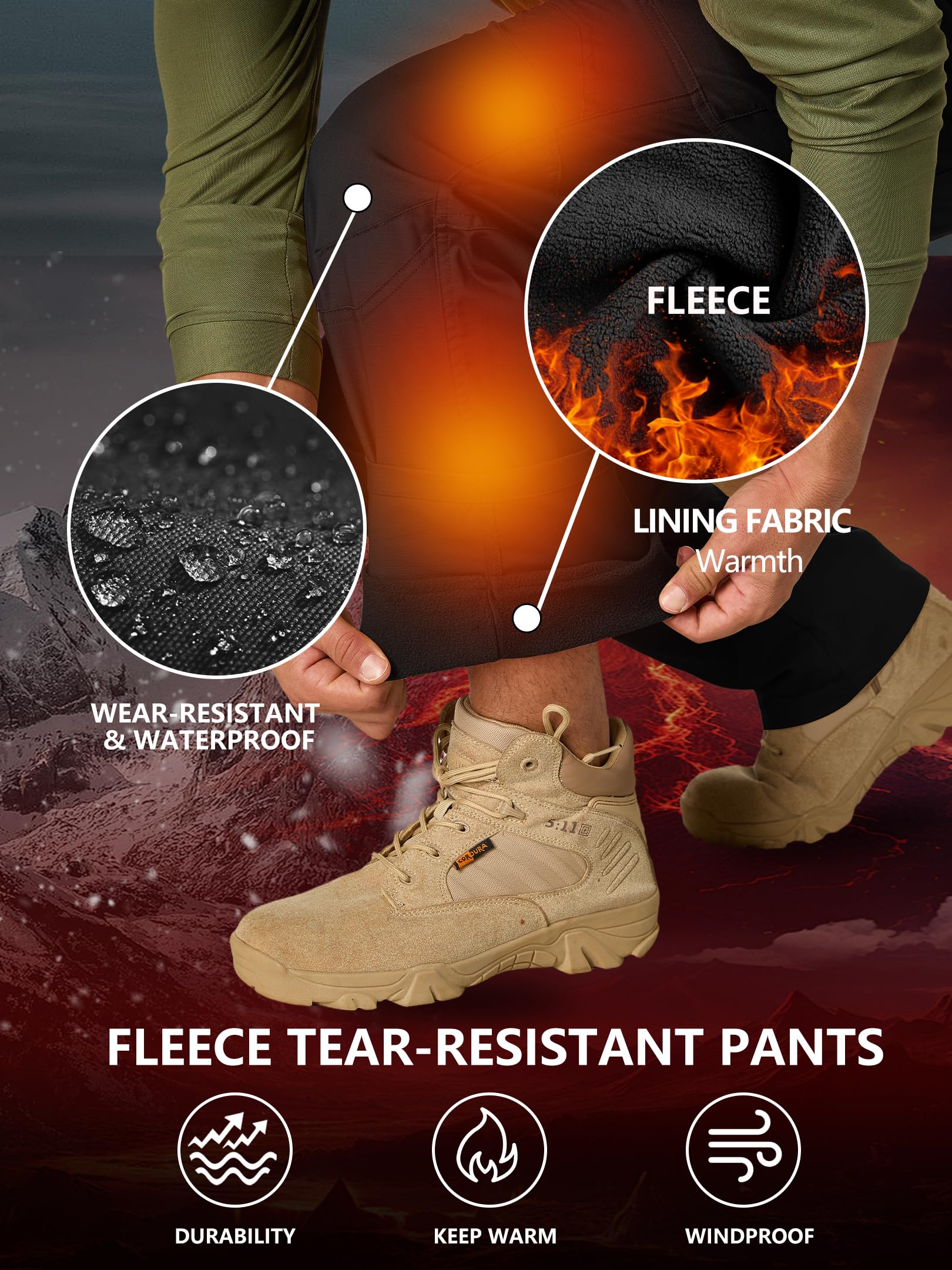 Pantaloni tattici da uomo foderati in pile isolati invernali cargo termici pantaloni da lavoro da uomo pantaloni da trekking per la stagione fredda