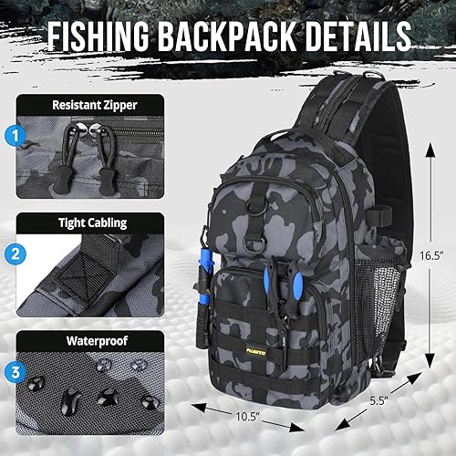 Miniatura 2 de PLUSINNO Mochila de pesca con cajas de aparejos, bolsa de aparejos de pesca impermeable para equipo de pesca con soporte para caña, regalos de pesca