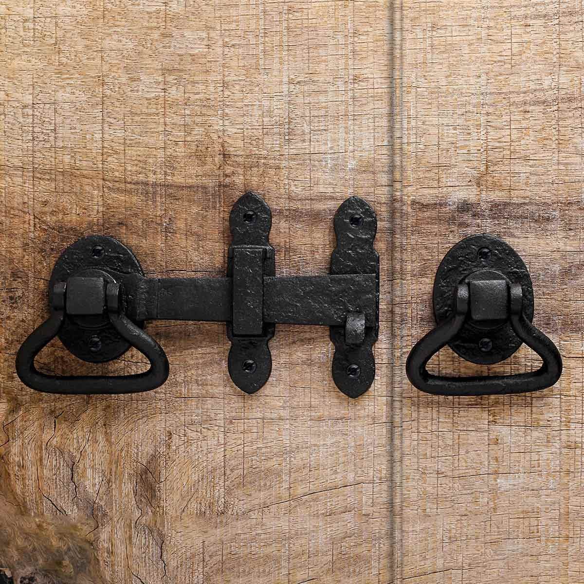 Black Wrought Iron Gate Turn Latch Lock Set 6.5 Inches W Heavy Duty