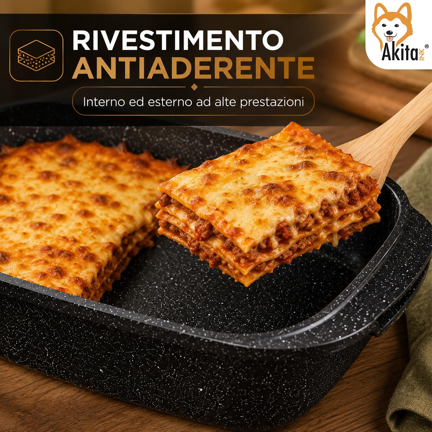 Akitaink Rostiera con Coperchio 32,5x21 cm, Teglia in Alluminio Pressofuso Antiaderente con Coperchio in Vetro, per Forno, Lavabile in Lavastoviglie