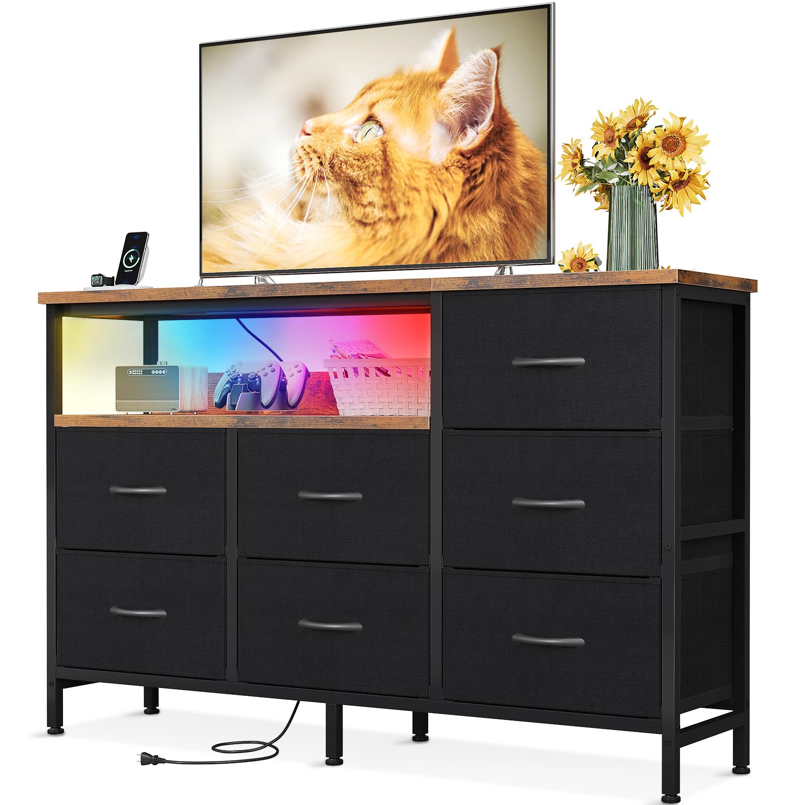 Amazon｜AODK タンス チェスト コンセント&LEDライト付き 幅132×奥行30