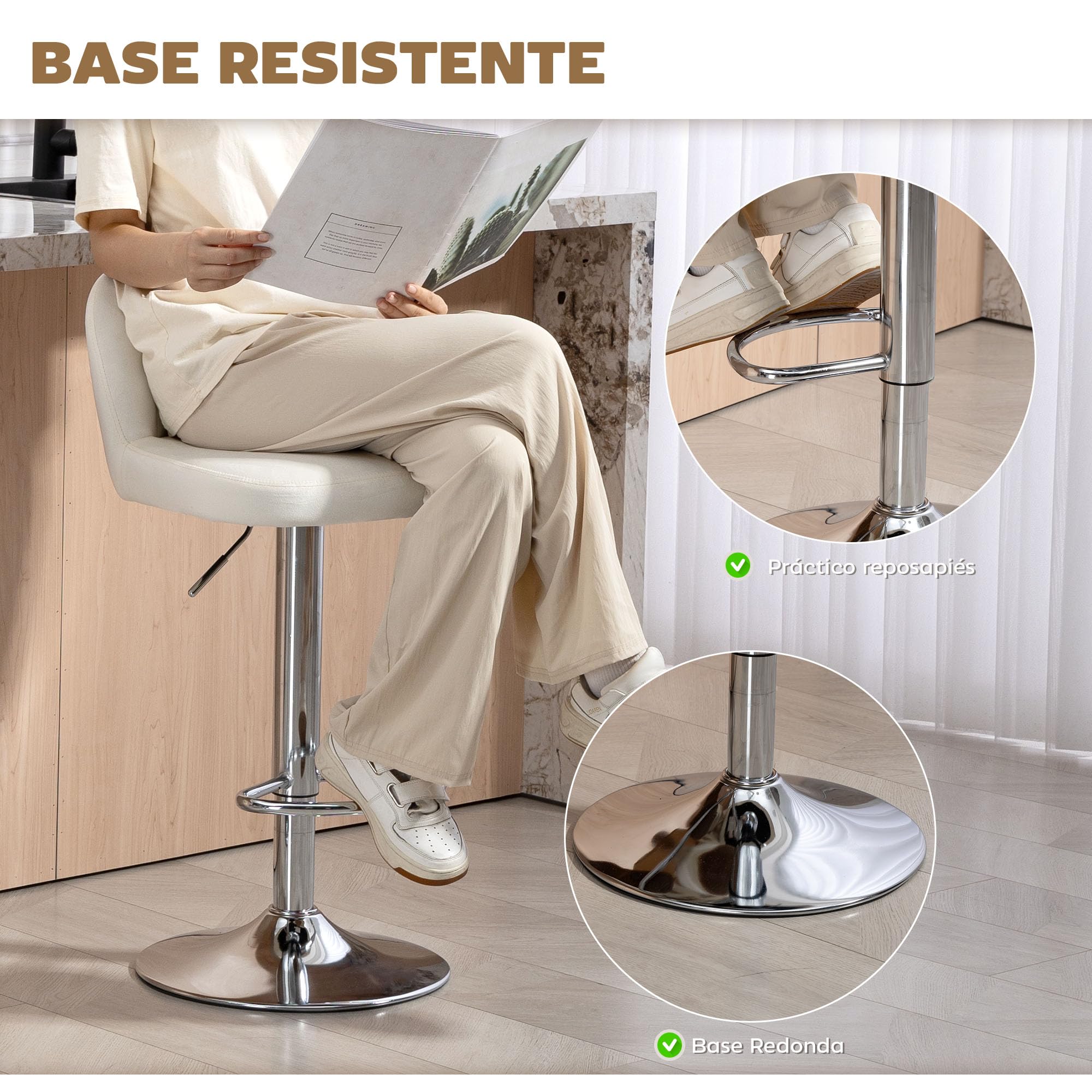 HOMCOM Juego de 2 Taburetes de Bar Taburetes de Cocina Altos 81 cm Crema