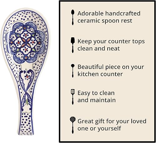 Miniatura 2 de Soporte para cucharas de cerámica, hecho a mano, pintado a mano en azul y blanco, España y norte de África, Art Deco - Soporte para encimera de