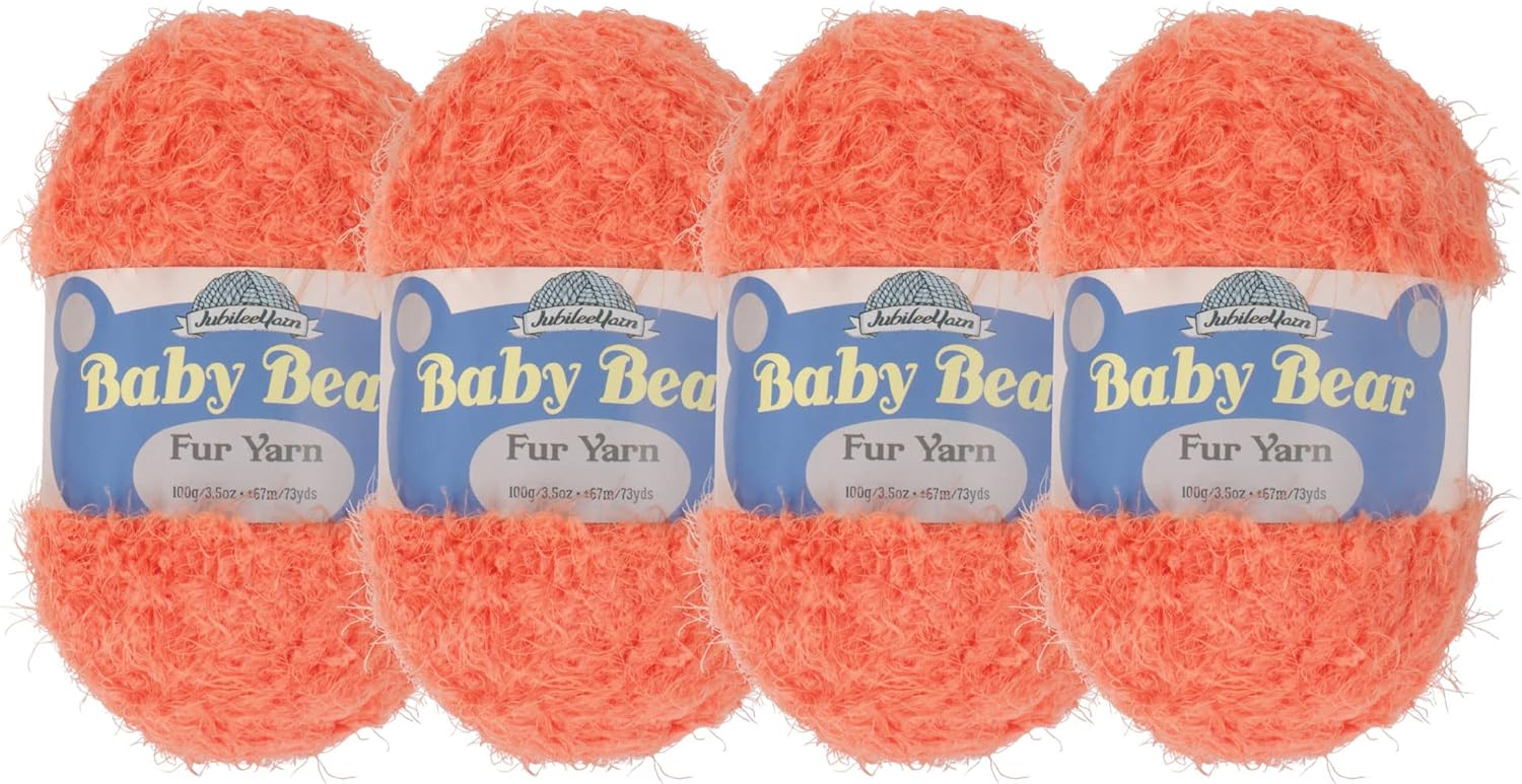 JubileeYarn Baby Bear Yarn - Chunky Weight Polyester Fur - 100g/Skein - Living Coral - 4 Skeins, 28 Living Coral