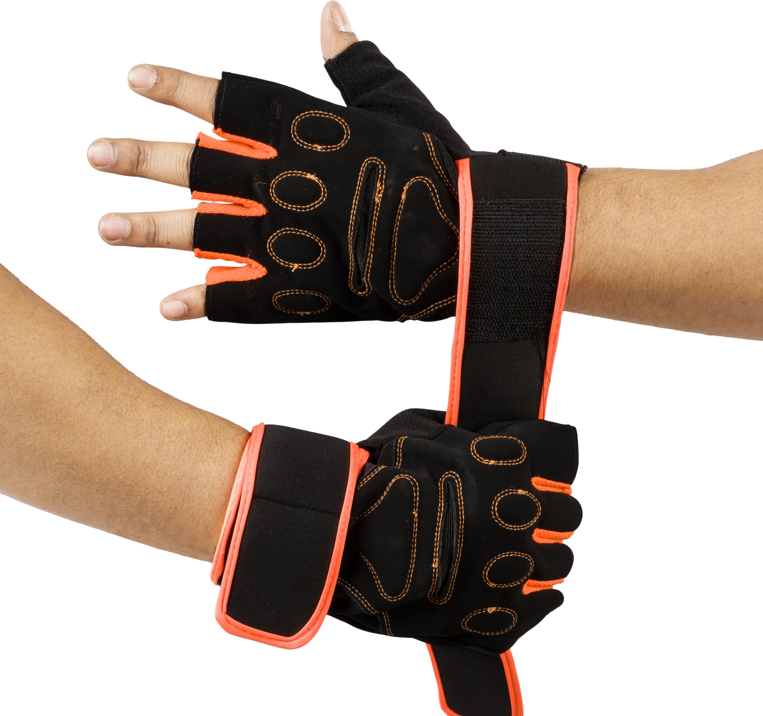 BADOWL Gym Gloves for Men & Women with Wrist Support Accessories for Training & Exercise | Gym Gloves Men Workout, Sport Glove & Fitness Gloves (Orange-Free Size)-image-33