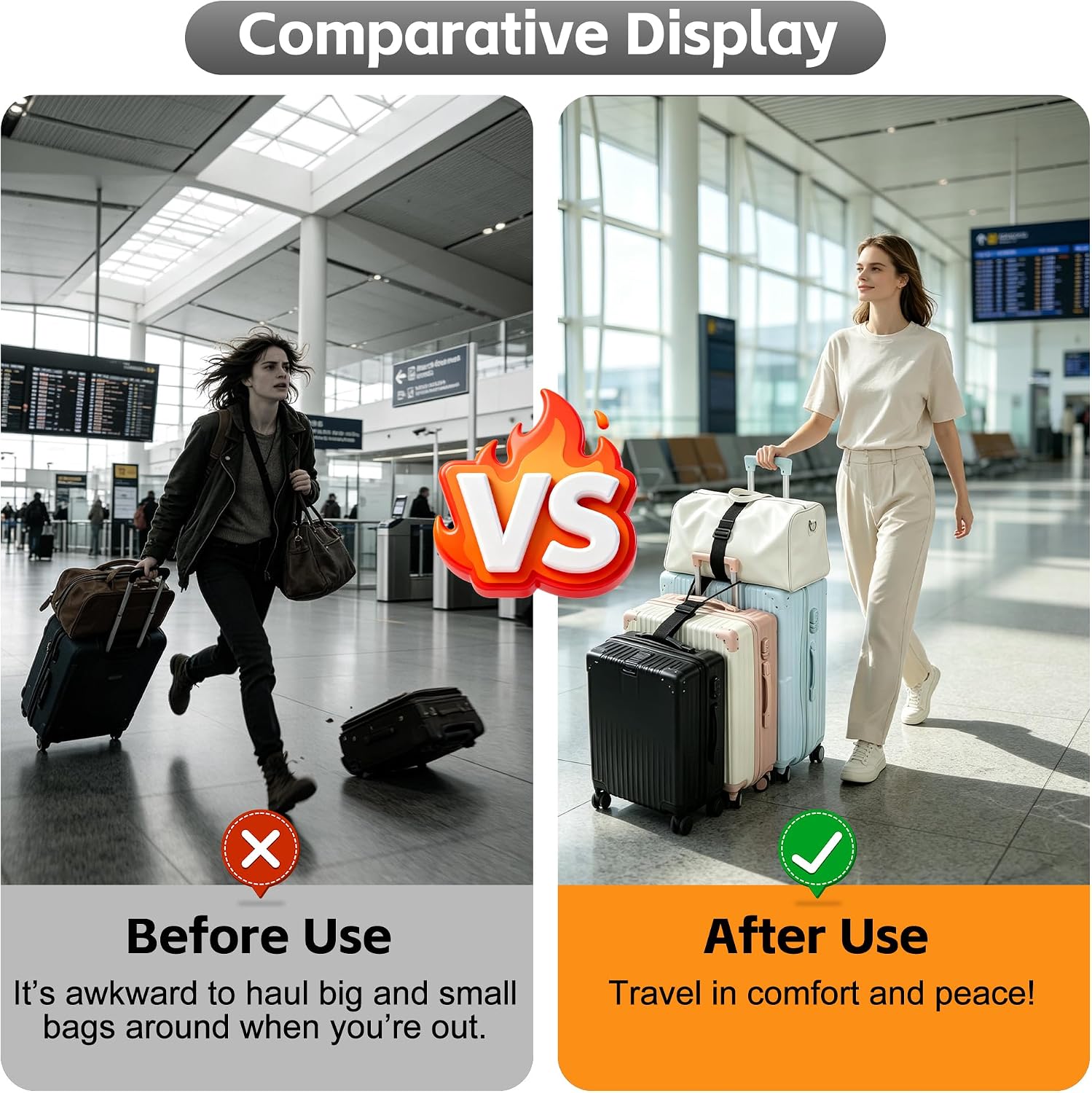 Luggage Straps for Suitcases, 2pc Luggage Strap and one Luggage Tags(Black)