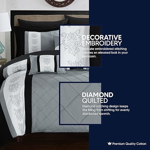 Miniatura 3 de Juego de ropa de cama de 10 piezas Chic Home con edredón con cierre fruncido, para cama king, todo en una bolsa, Microfibra, gris, gemelo