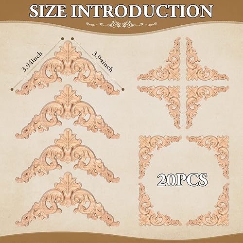 Miniatura 3 de 20 piezas de apliques de madera, apliques decorativos de madera incrustados de madera, calcomanías de madera tallada sin pintar, calcomanías de