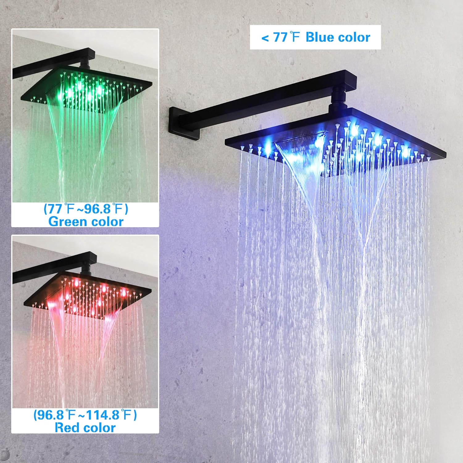 Frее Shірріng 🛒 SKOWLL Bathroom Shower Faucet Set Waterfall LED Wall Mounted 10 Inch Rainfall Shower Head Sets Complete Rough-in Pressure Balancing Valve, Matte Black