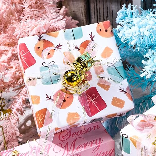 Miniatura 5 de LeZakaa Rollo de papel de regalo de Navidad, mini rollo, letras de Papá Noel, renosaludos de Navidad para envoltura de regalo, manualidades de