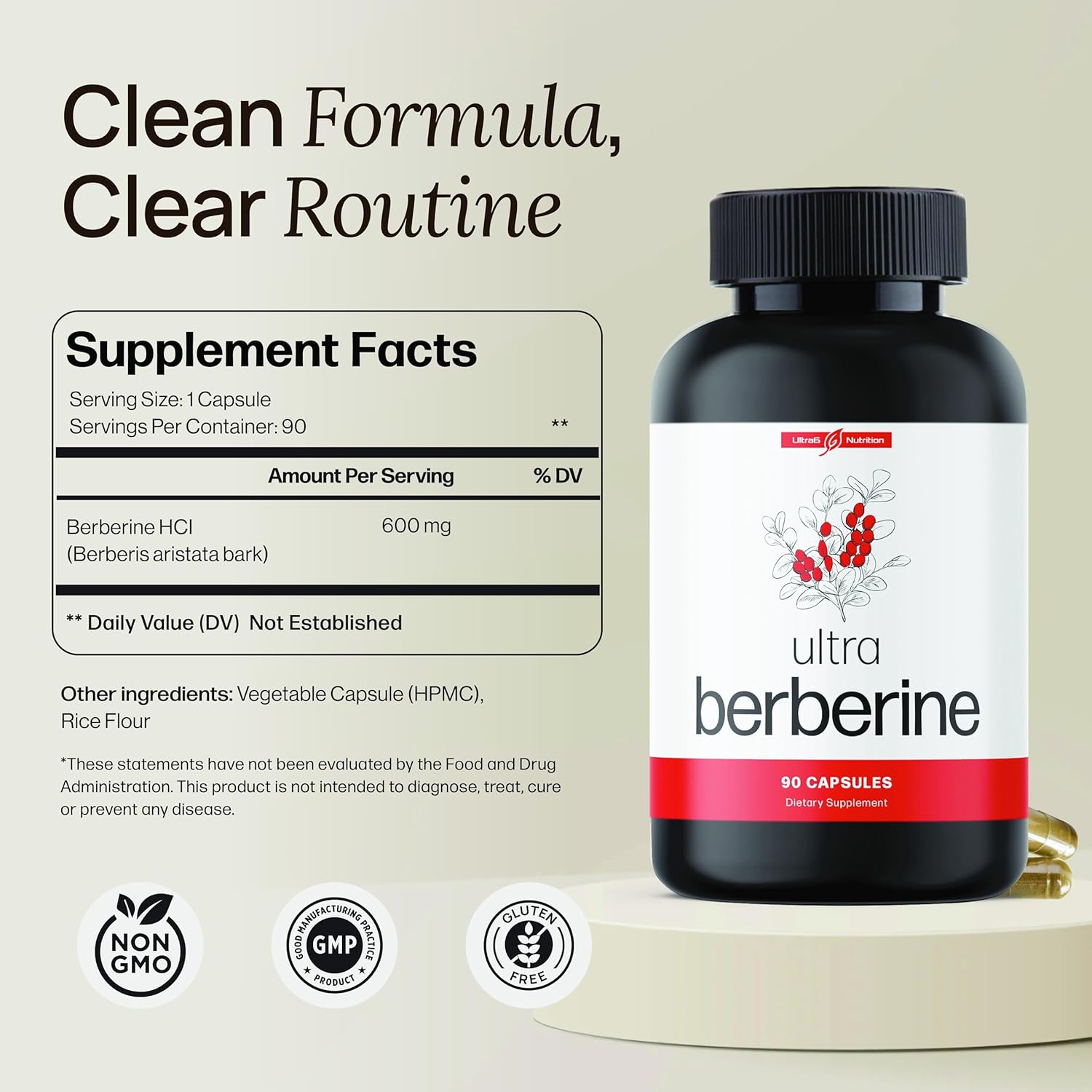 Ultra Berberine Supplement Capsules 600mg (1200mg to 1800mg Daily) – Pure Berberine HCL Supplement to Support Metabolism & Daily Vitality – Vegan, Gluten-Free Diet Supplements (90 Capsules) - Image 6