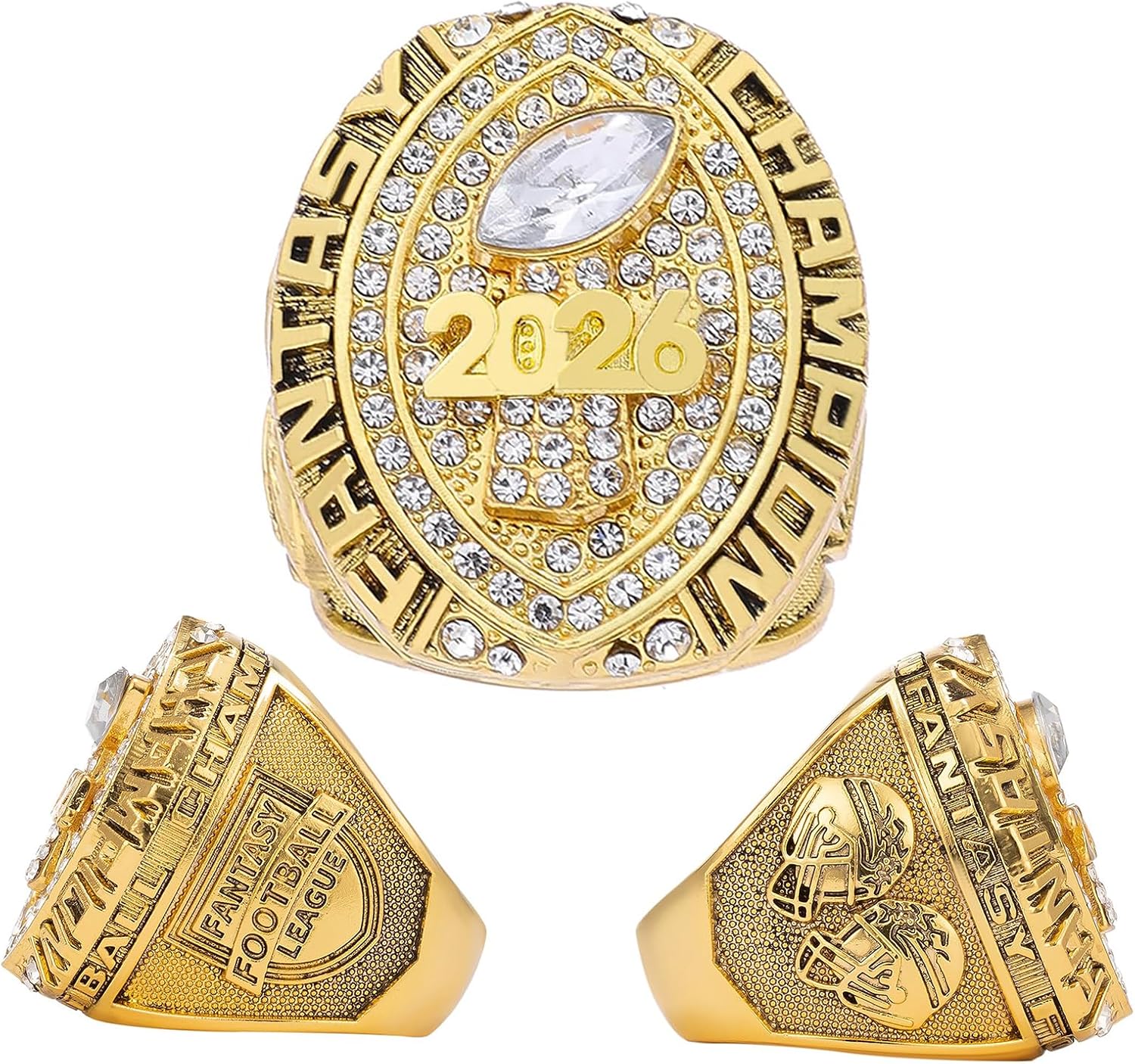 2026 Fantasy Football Championship Ring Gold with Box League Champion Trophy Rings Premium Award for Winne