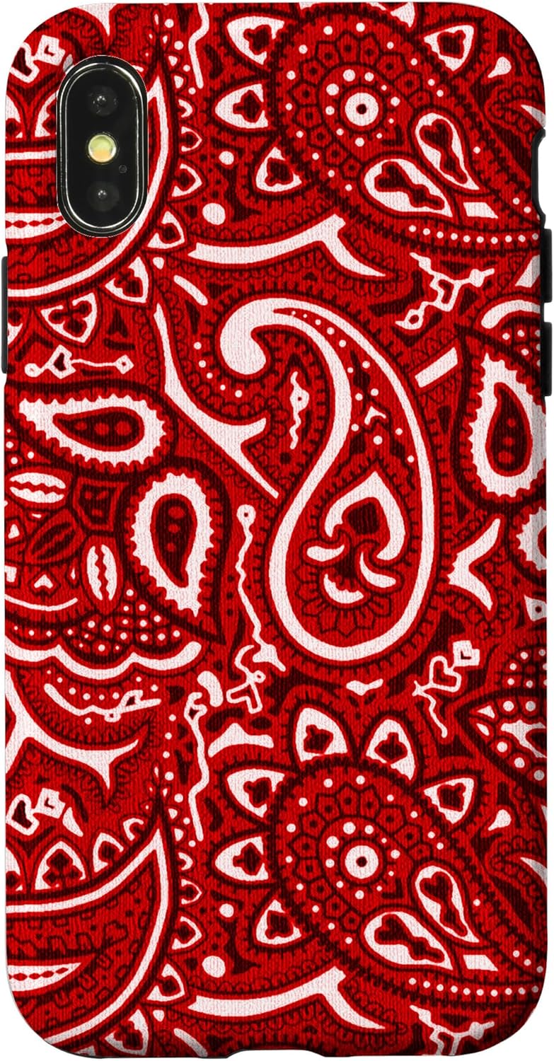 iPhone 16 Pro Max Red Paisley Pattern Bandana Style Western Biker Ornament Case