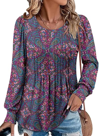BETTE BOUTIK Long Sleeve Shirts for Women Fall Tops Dressy Blouses Crewneck Tunic Tops for Leggings S-3XL