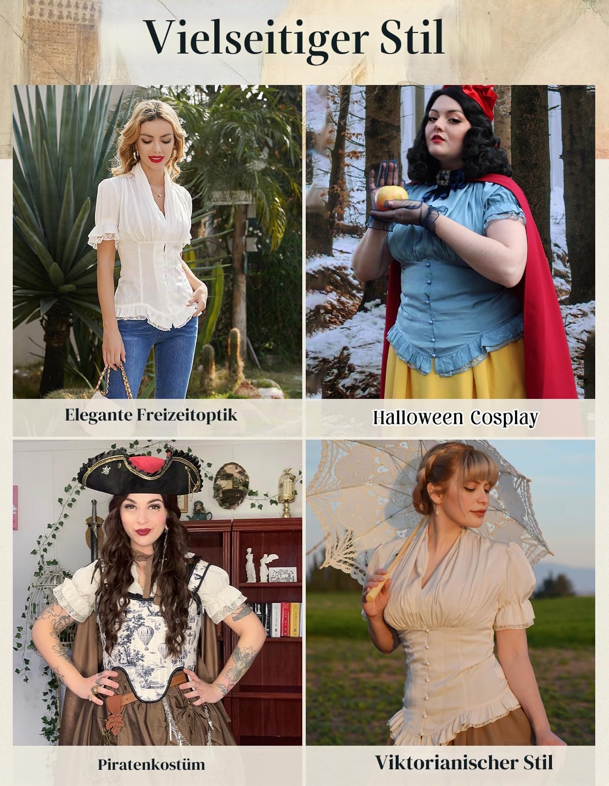 Scarlet Darkness Damen-Bluse, Kurzarm, Viktorianischer Stil, elegant, Schößchen, Oberteil mit Schnürung | Ideal für Ren-Faire, Piratenfest, Büro, Business, Alltag. V-Ausschnitt, Button-Down, Schnürung hinten, Spitzen-Patchwork