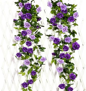 JUSTOYOU 2 Pack 15.8FT Fake Rose Garland, Artificial Roses Vines Flower Garland Hanging Floral Vine Wedding Home Backdrop Party Arch Arrangement Decoration