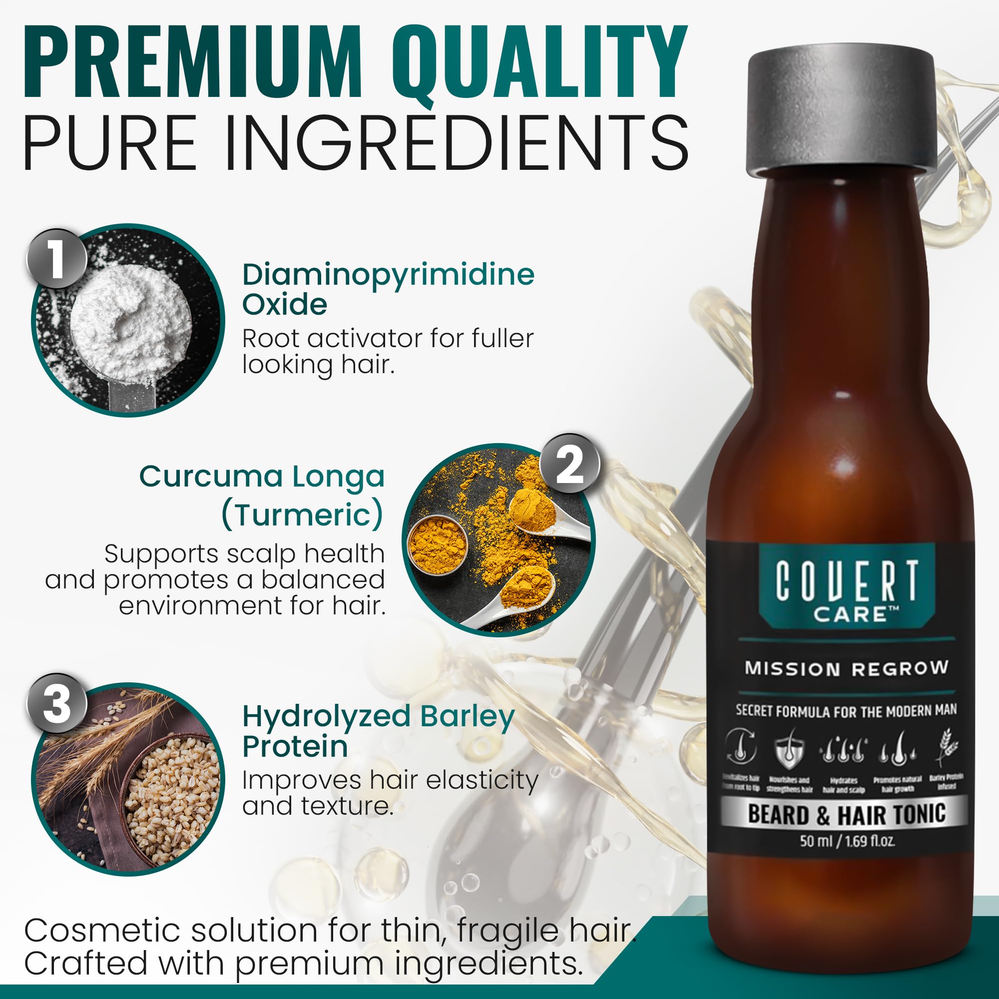 Hair and Beard Thickening Serum for Men – Lightweight Root Activator for Thinning Hair, Scalp Nourishment for Fuller, Stronger-Looking Hair