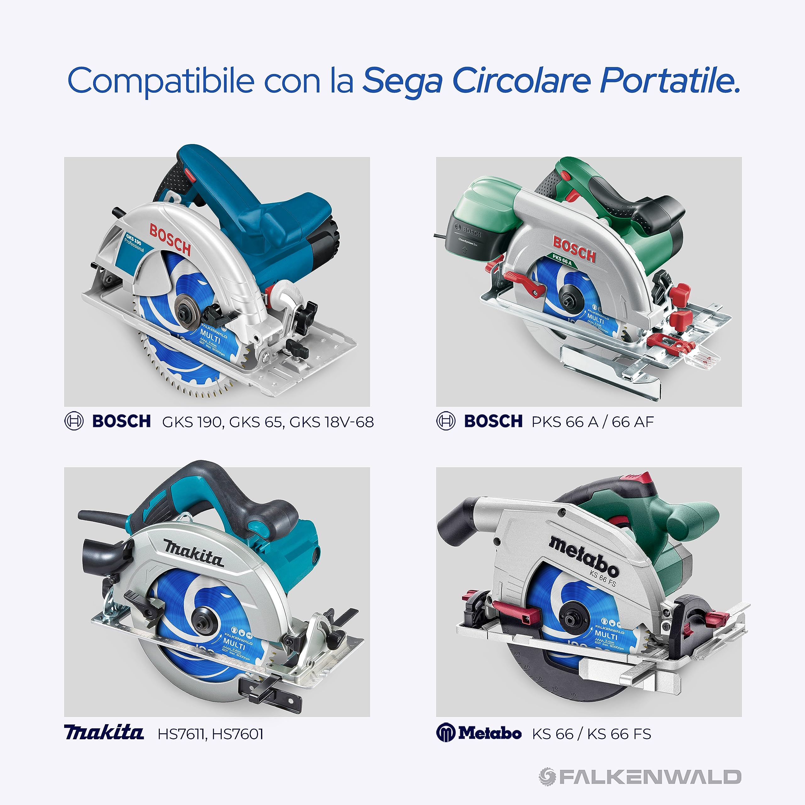 FALKENWALD® - lama sega circolare 190 x 30 mm, per legno, metallo e alluminio compatibile con sega circolare a mano bosch reaxx table saw e Makita