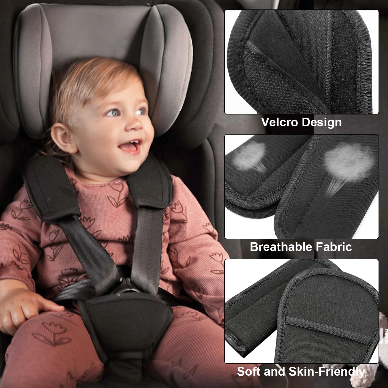 Cuscino di protezione per cintura di sicurezza per auto, 3 pezzi, rimovibile, per passeggino, per adulti e bambini, per proteggere collo e spalle.