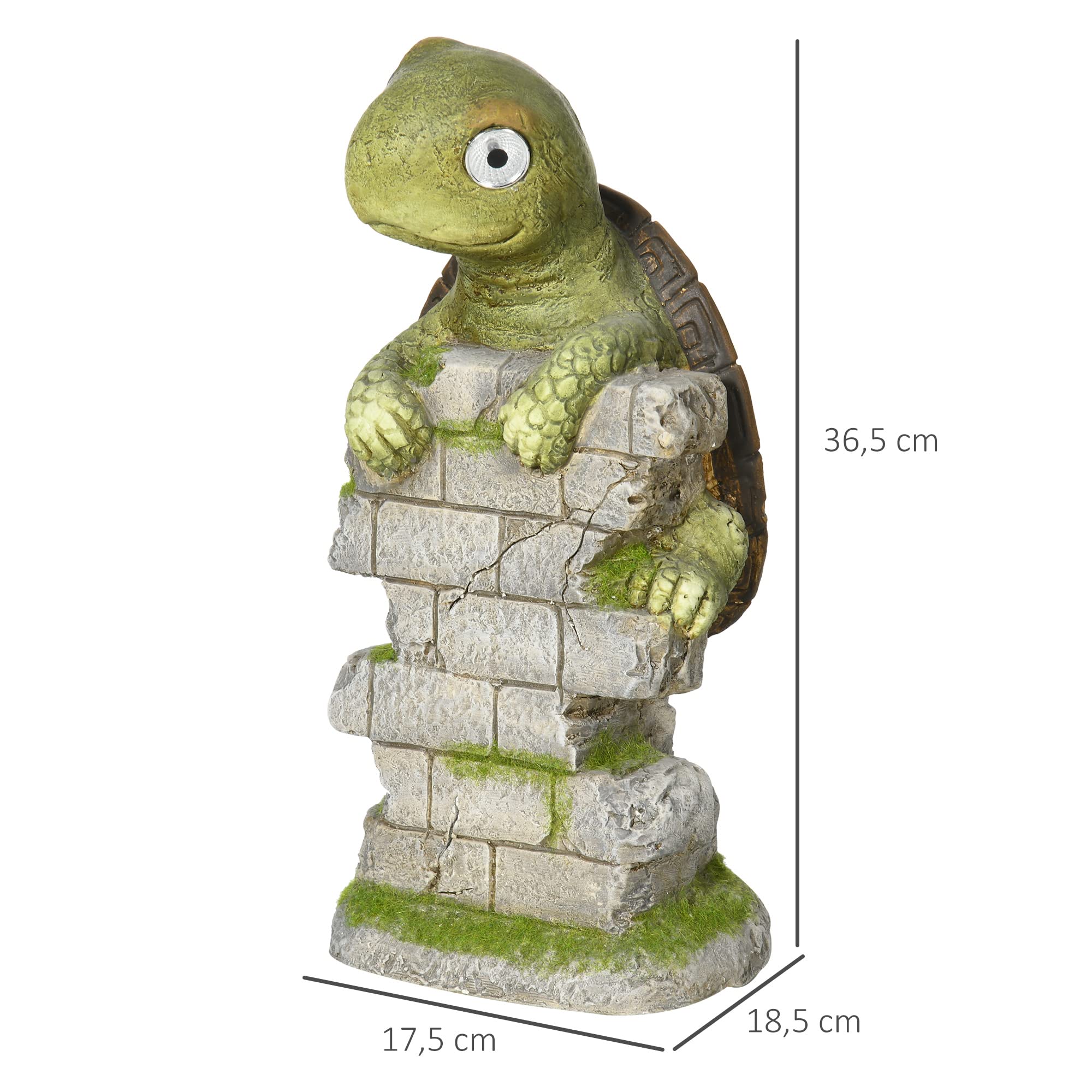 Outsunny Statuetta da giardino a forma di tartaruga con luce solare LED, statua da giardino, scultura da 36,5 cm, ornamento esterno per prato, giardino, cortile