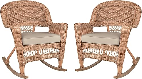Miniatura 10 de Jeco Silla mecedora de mimbre con cojín bronceado juego de 2 color blanco