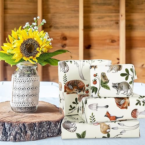 Miniatura 6 de AnyDesign - Papel de regalo de bosque, no se enrolla, 28 x 40 pulgadas, papel de regalo de plantas de animales del bosque vintage, papel de arte de